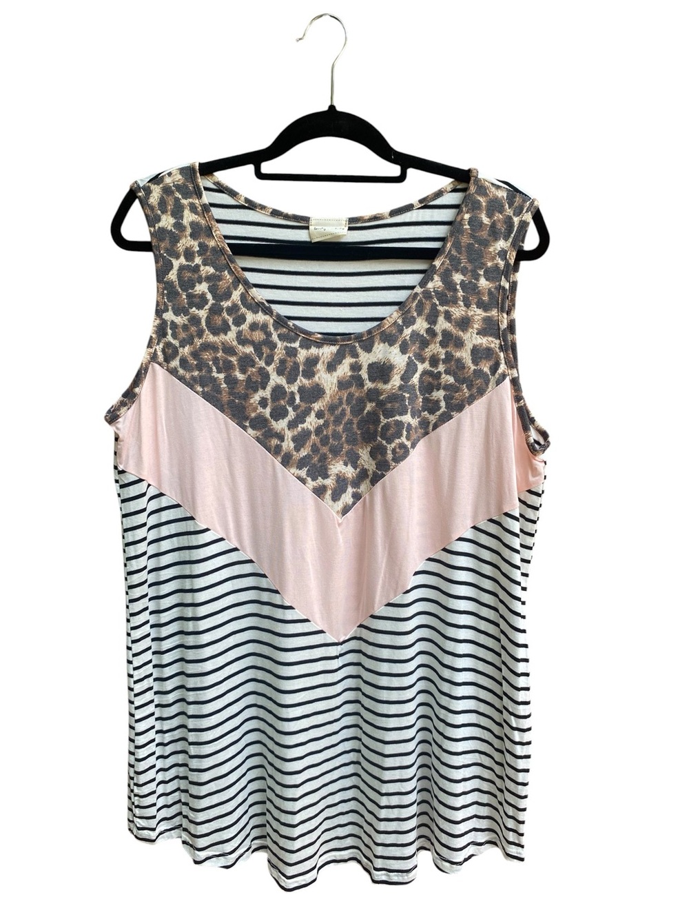 Lovely Melody Boutique Color Block Tank Top Leopard Print Stripes Size 2X New
